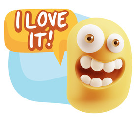 3d Rendering Smile Character Emoticon Expression saying I Love I