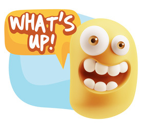 3d Rendering Smile Character Emoticon Expression saying What'S U
