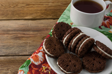 Homemade chocolate sandwiches, copy space