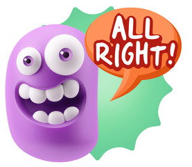 3d Rendering Smile Character Emoticon Expression saying All Righ