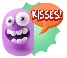 3d Rendering Smile Character Emoticon Expression saying Kisses w