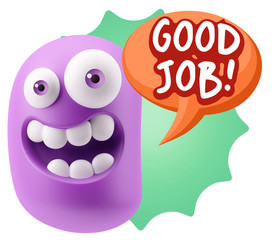 3d Rendering Smile Character Emoticon Expression saying Good Job