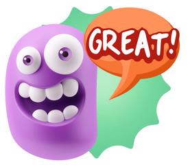 3d Illustration Laughing Character Emoji Expression saying Great