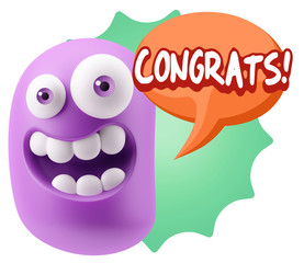 3d Rendering Smile Character Emoticon Expression saying Congrats