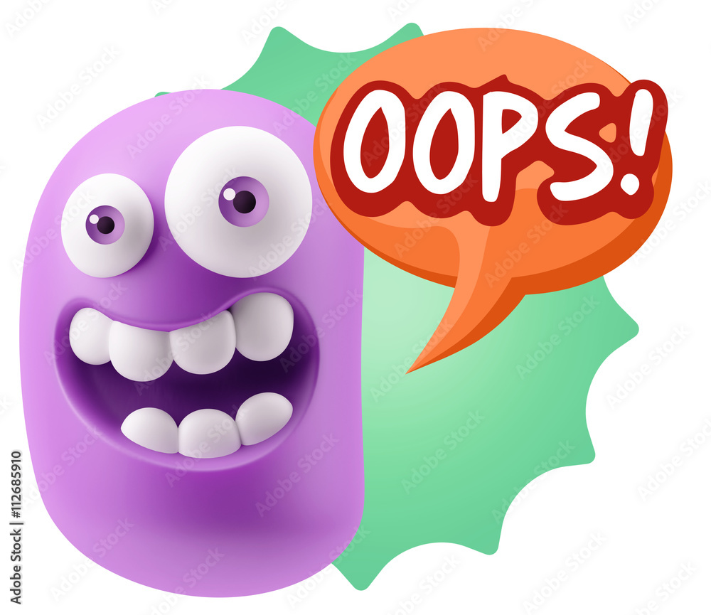 Fototapete 3d Rendering Smile Character Emoticon Expression saying Oops wit