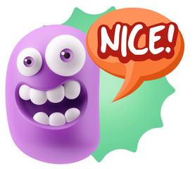 3d Rendering Smile Character Emoticon Expression saying Nice wit