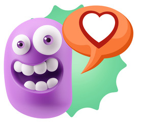 3d Rendering Smile Character Emoticon Expressing Love with a Hea