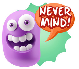 3d Rendering Smile Character Emoticon Expression saying Never Mi