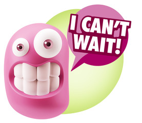 3d Rendering Smile Character Emoticon Expression saying I Can't