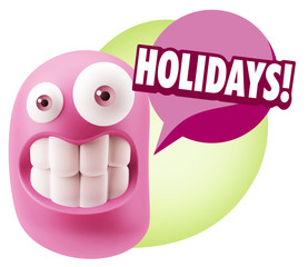 3d Rendering Smile Character Emoticon Expression saying Holidays