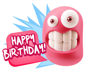 3d Rendering Smile Character Emoticon Expression saying Happy Bi