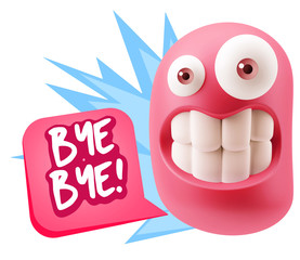 3d Rendering Smile Character Emoticon Expression saying Bye Bye