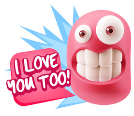 3d Illustration Laughing Character Emoji Expression saying I Lov