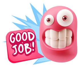 3d Rendering Smile Character Emoticon Expression saying Good Job