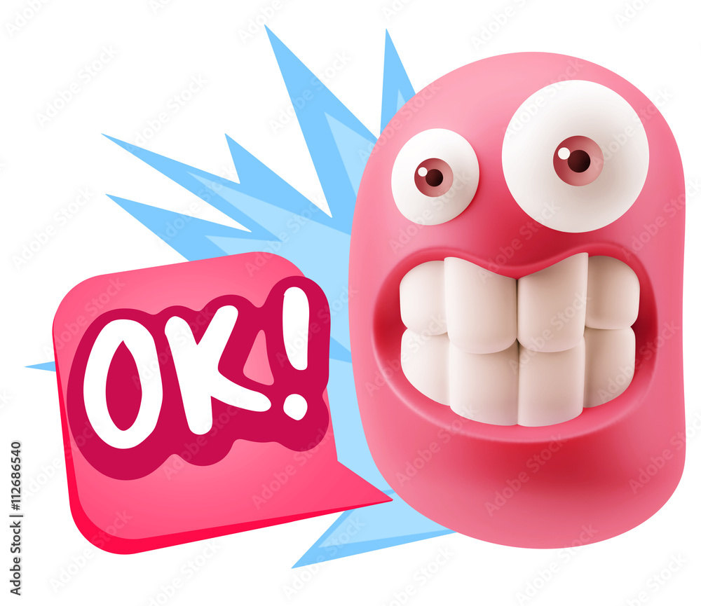 Fototapete 3d rendering smile character emoticon expression saying ok with