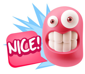 3d Rendering Smile Character Emoticon Expression saying Nice wit