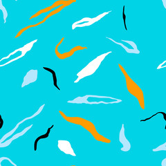 Retro vintage 80s or 90s fashion style abstract pattern background. Black seamless pattern with color abstract spots