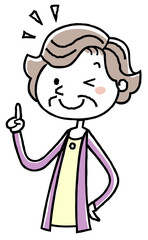 イラスト素材：老人　女性　チェック　ポーズ
