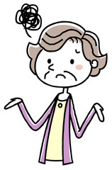 イラスト素材：老人　女性　困る　悩む
