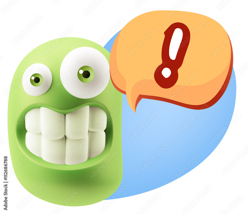 Fototapete 3d rendering smile character emoticon expression saying ! with c