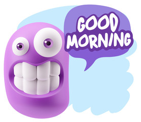 3d Rendering Smile Character Emoticon Expression saying Good Mor
