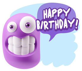 3d Rendering Smile Character Emoticon Expression saying Happy Bi