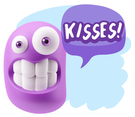 3d Rendering Smile Character Emoticon Expression saying Kisses w