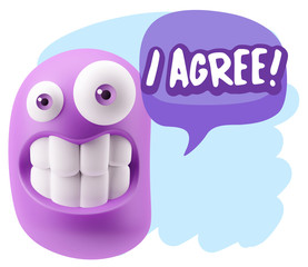 3d Illustration Laughing Character Emoji Expression saying I Agr