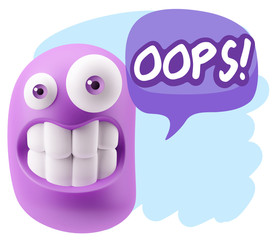 3d Rendering Smile Character Emoticon Expression saying Oops wit