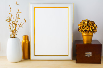 Frame mockup with wooden box