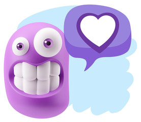 3d Rendering Smile Character Emoticon Expressing Love with a Hea
