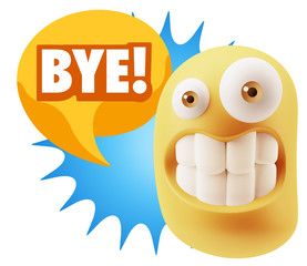 3d Illustration Laughing Character Emoji Expression saying Bye w