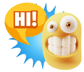 3d Illustration Laughing Character Emoji Expression saying Hi wi