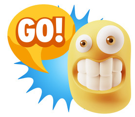 3d Rendering Smile Character Emoticon Expression saying Go with