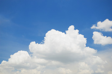 Naklejka na ściany i meble White puffy cumulus cloud on blue sky