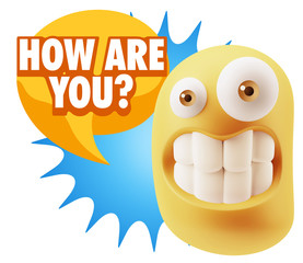 3d Rendering Smile Character Emoticon Expression saying How Are