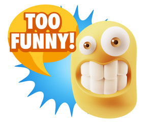 3d Rendering Smile Character Emoticon Expression saying Very Fun
