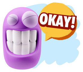 3d Illustration Laughing Character Emoji Expression saying Okay