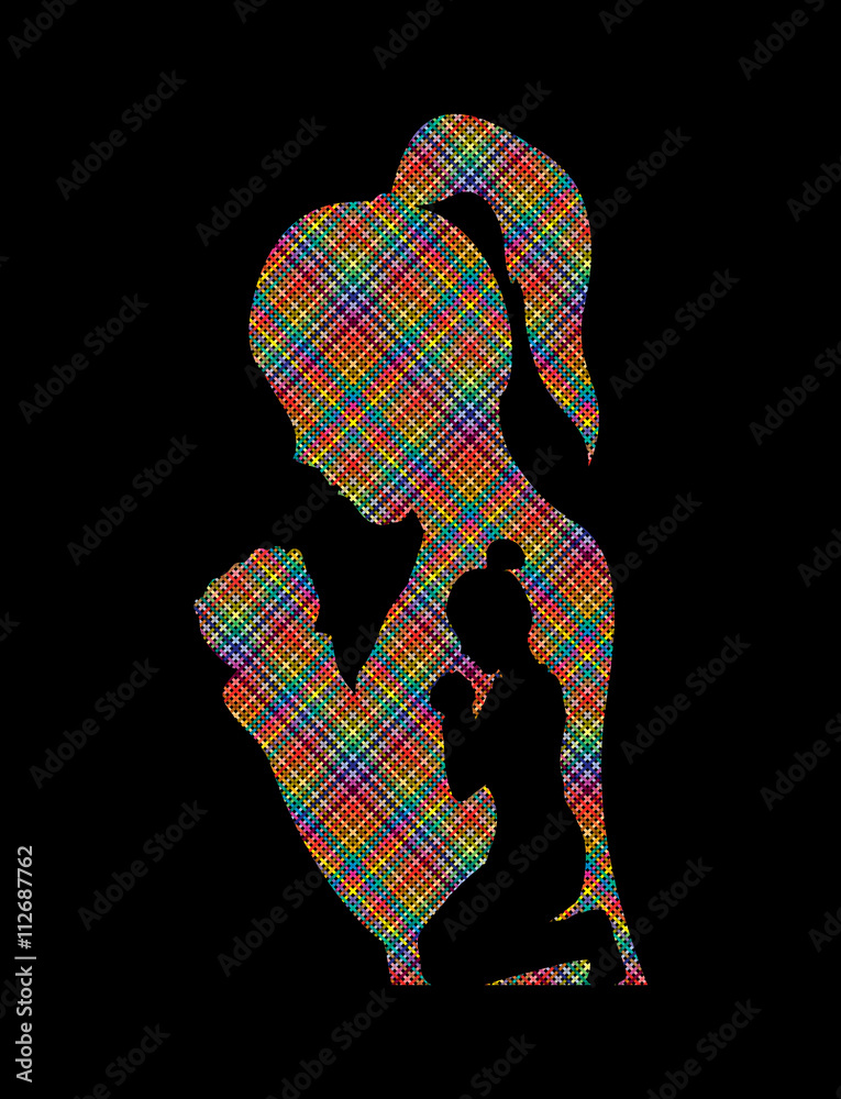 Wall mural woman prayer designed using colorful pixels graphic vector.