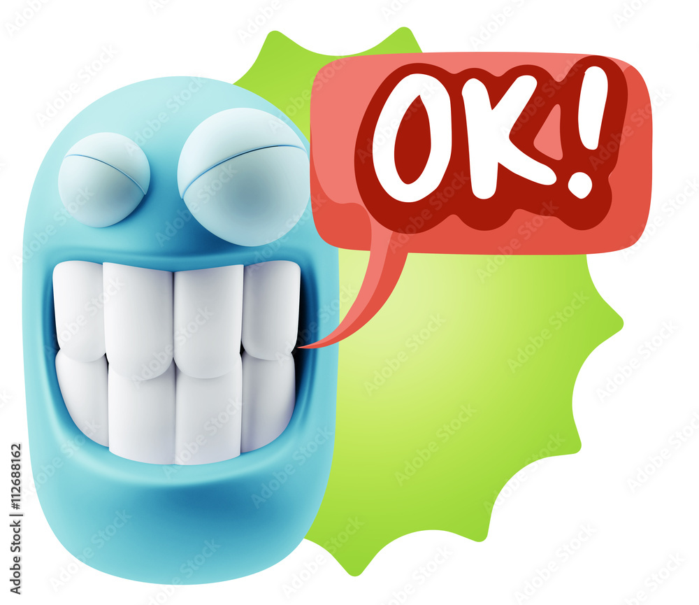 Fototapete 3d Rendering Smile Character Emoticon Expression saying Ok with