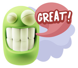 3d Illustration Laughing Character Emoji Expression saying Great