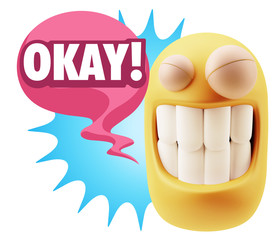 3d Illustration Laughing Character Emoji Expression saying Okay