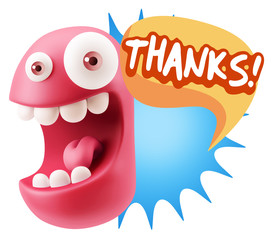 3d Rendering Smile Character Emoticon Expression saying Thanks w