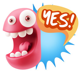 3d Rendering Smile Character Emoticon Expression saying Yes with