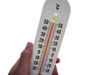 thermometer with hot temperature isolated on white
