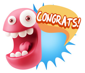 3d Rendering Smile Character Emoticon Expression saying Congrats