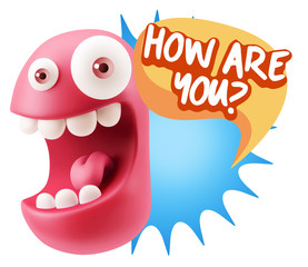 3d Rendering Smile Character Emoticon Expression saying How Are