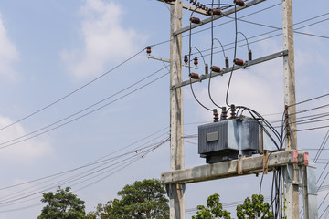 Transformer on pole in high power substation