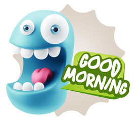 3d Rendering Smile Character Emoticon Expression saying Good Mor