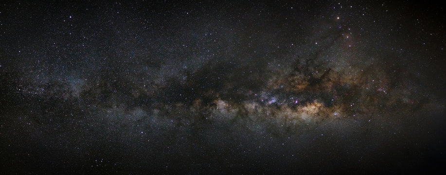 Panorama milky way galaxy, Long exposure photograph,with grain,h